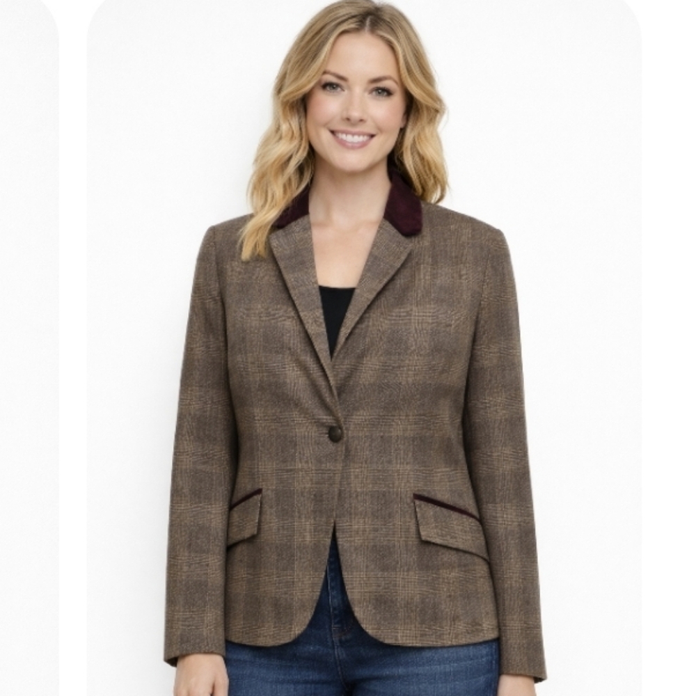 Haggar| Brown Plaid Quiet Lux Tailored Blazer